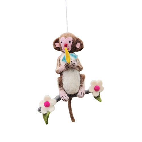 Handmade Felt Monkey Ornament | Wool Animal Hanging | FH-185